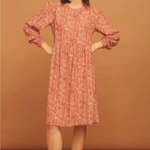 Chic Long Sleeve Red Patterned Dress